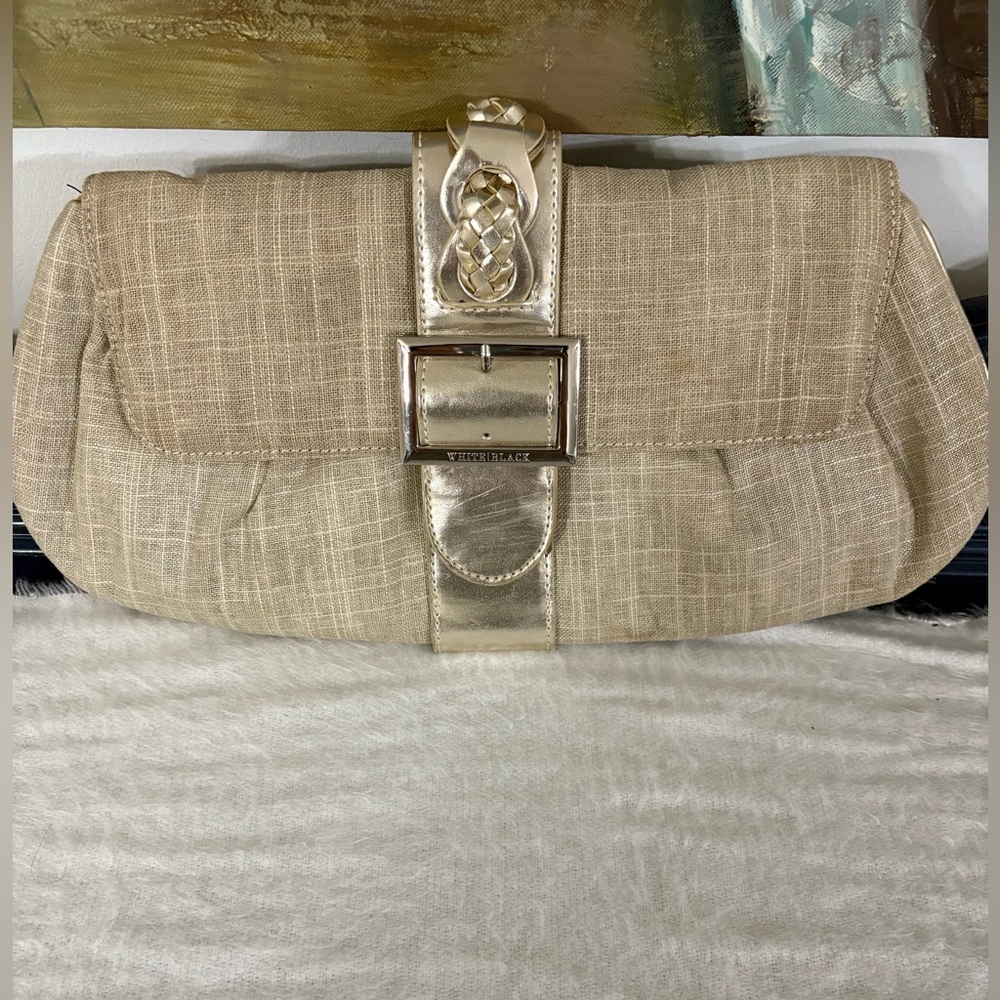 White House Black Market Beige and brushed gold  Clutch Bag New without tags